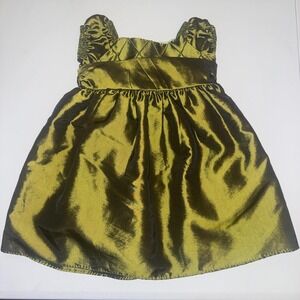 Crayon Kids Formal Dress Toddler Girls 2T Olive Green Iridescent Taffeta Bow Y2K